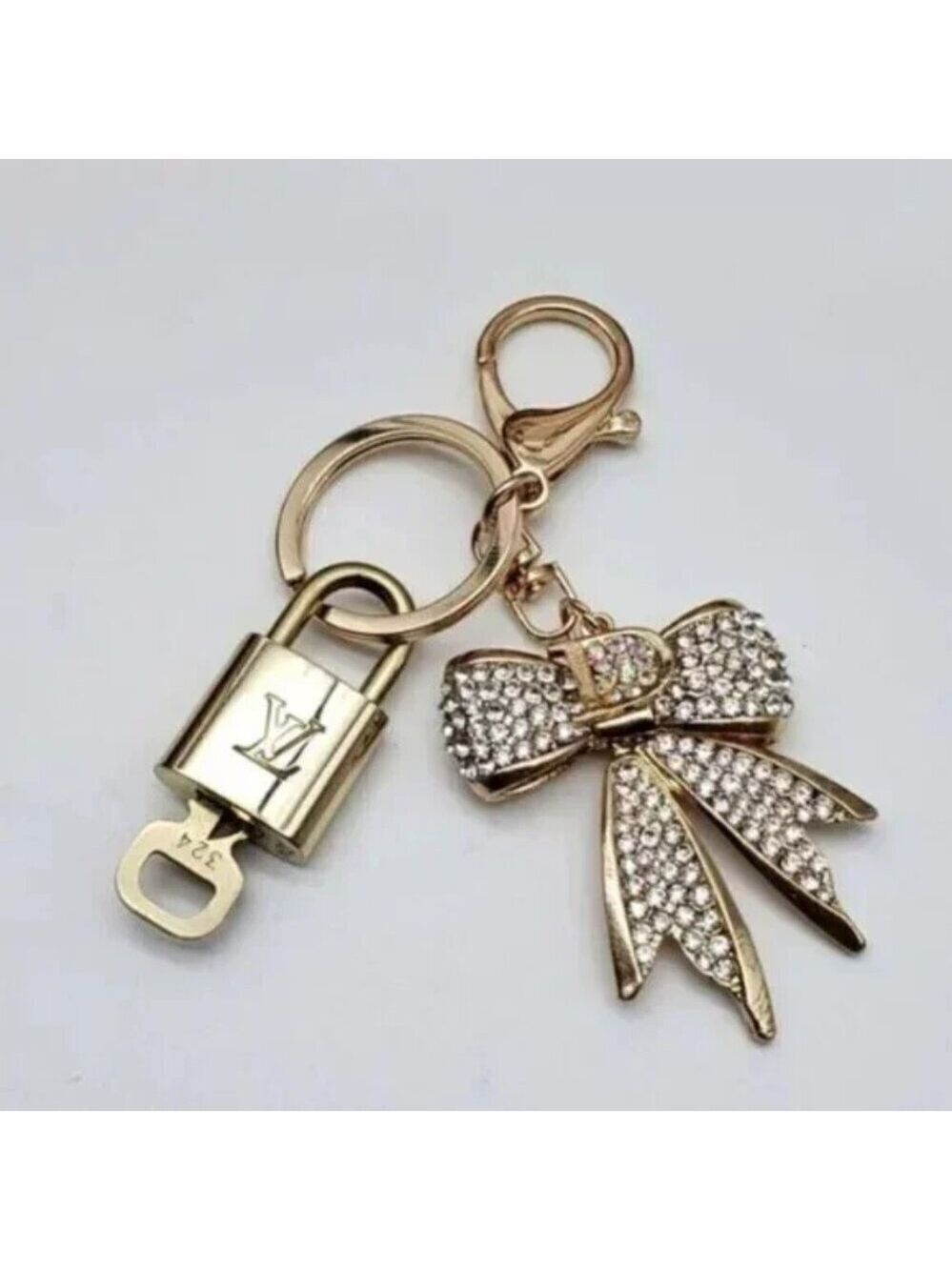 Authentic Louis Vuitton Gold Lock & Key ✨ Bag Charm Unbranded Ribbon Keychain